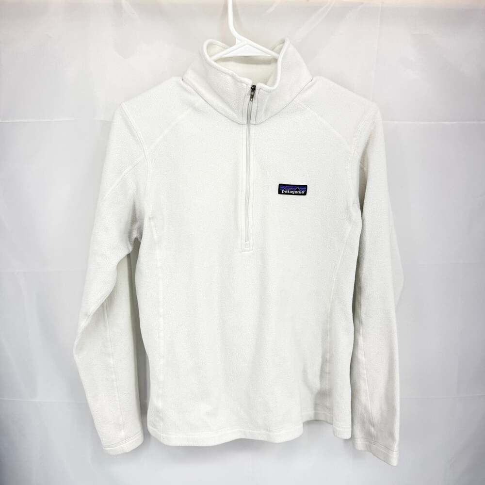 Patagonia Women M Micro D 1/4 Zip Fleece Pullover Top White Long Sleeve Soft